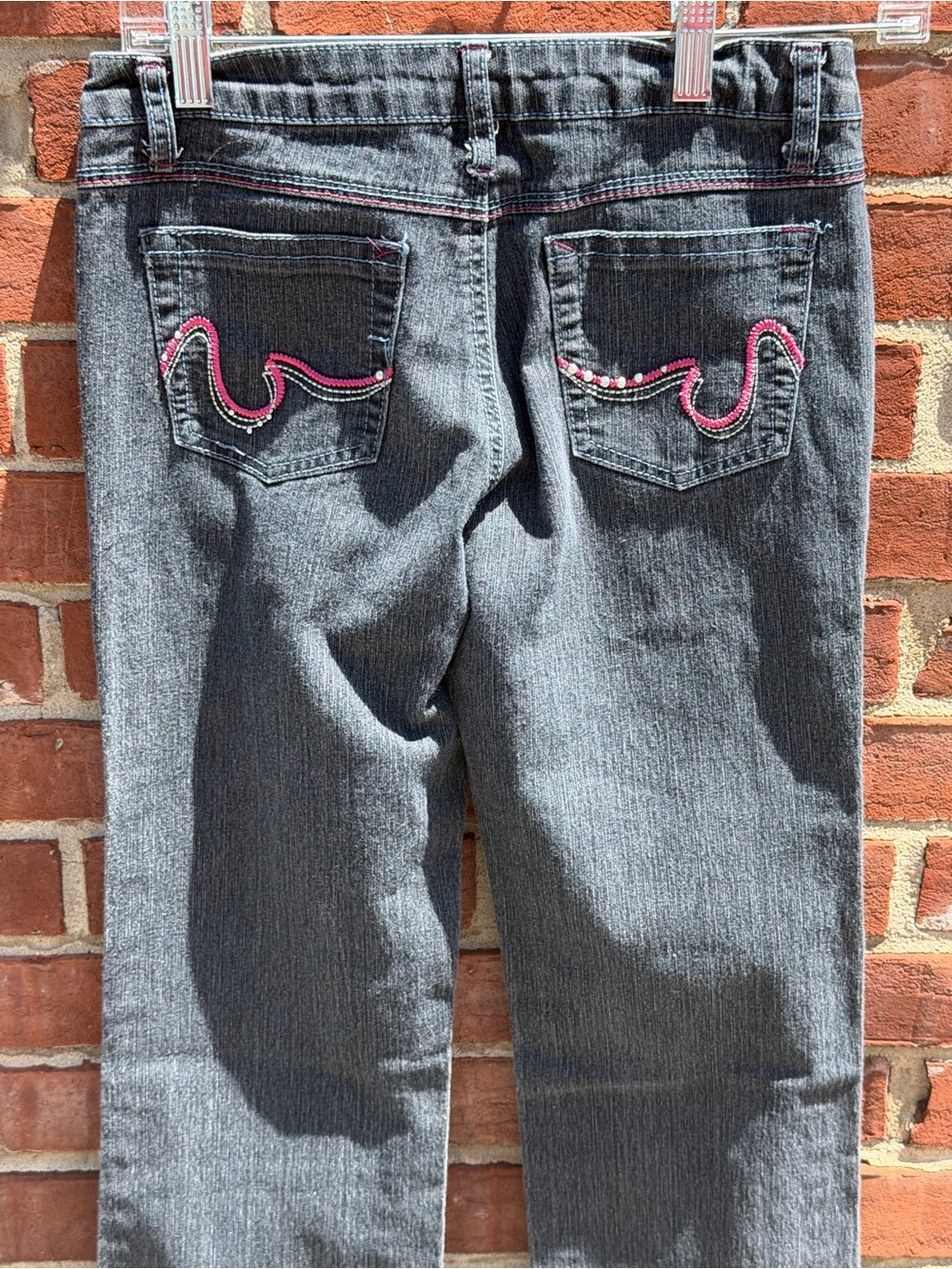 South Pole Gray Straight-Leg Jeans with Pink Embroidered Back Pockets